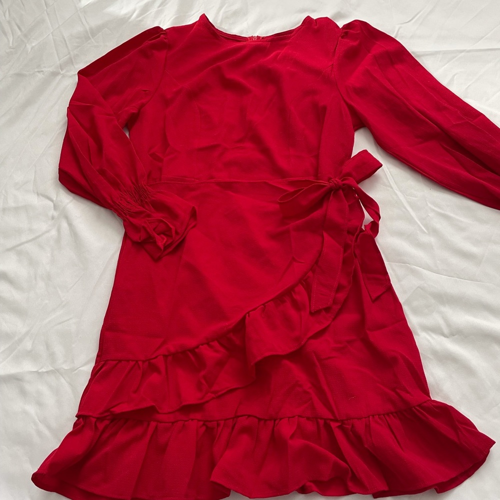 Red Ruffled Wrap Party Dress - Picture 3 of 3